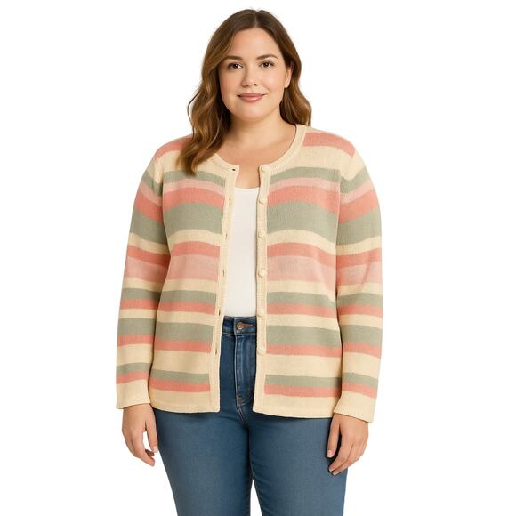 C.J. Banks by Christopher & Banks Striped Cardigan Sweater 1X  Linen Silk Blend - Picture 1 of 6
